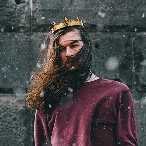 CROWN GUIDE King Crown for Men Medieval Wedding, Royal Crown Accessories for Boy Gold - Image 2