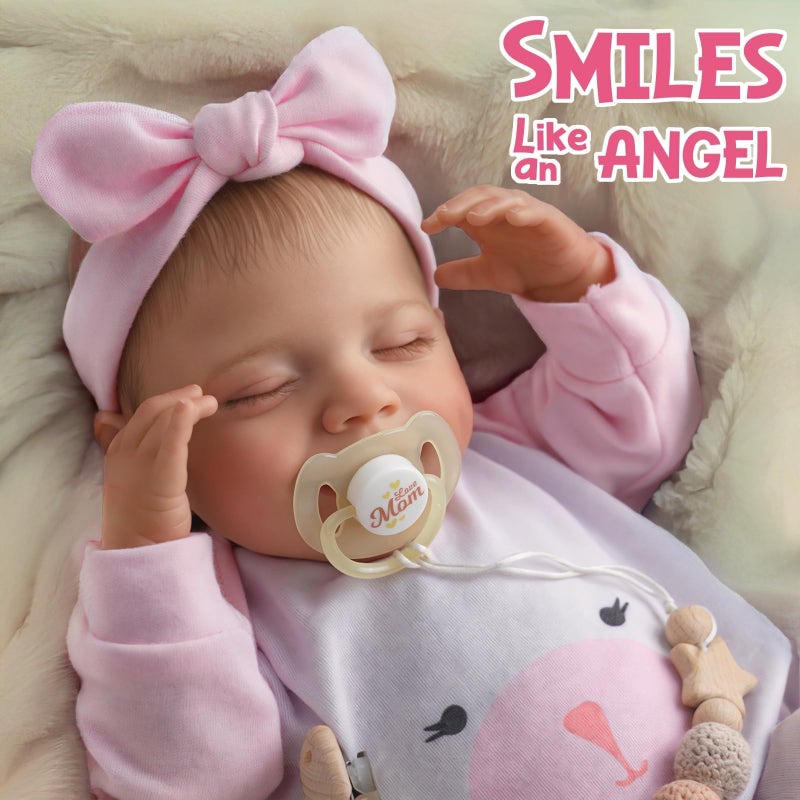 BABESIDE Lifelike Reborn Baby Dolls - 20-Inch Sweet Smile Realistic-Newborn Baby Dolls Full Body Vinyl Sleeping Baby Girl Real Life Baby Dolls with Toy Accessories Gift Set for Kids - Image 2