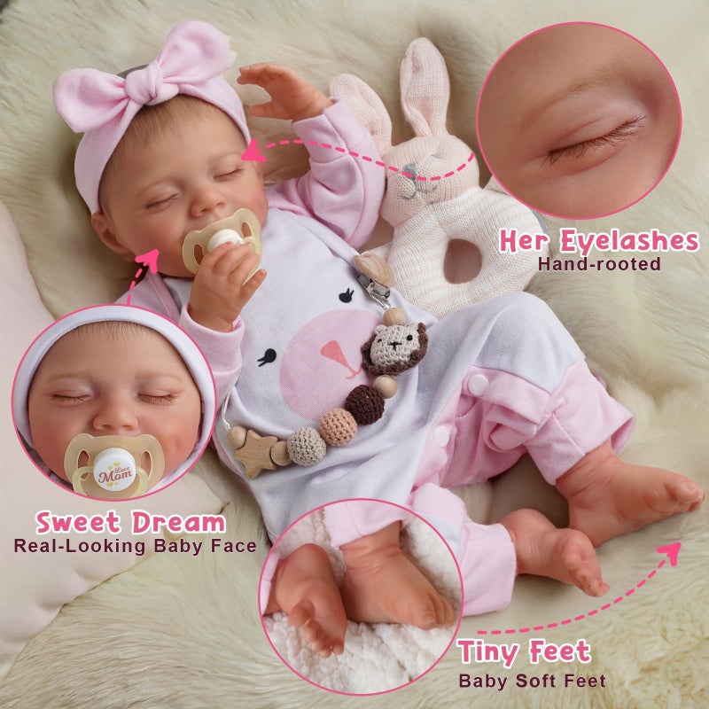 BABESIDE Lifelike Reborn Baby Dolls - 20-Inch Sweet Smile Realistic-Newborn Baby Dolls Full Body Vinyl Sleeping Baby Girl Real Life Baby Dolls with Toy Accessories Gift Set for Kids - Image 3