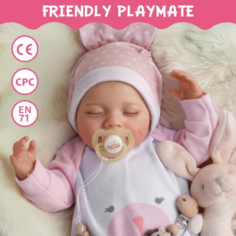 BABESIDE Lifelike Reborn Baby Dolls - 20-Inch Sweet Smile Realistic-Newborn Baby Dolls Full Body Vinyl Sleeping Baby Girl Real Life Baby Dolls with Toy Accessories Gift Set for Kids - Image 5