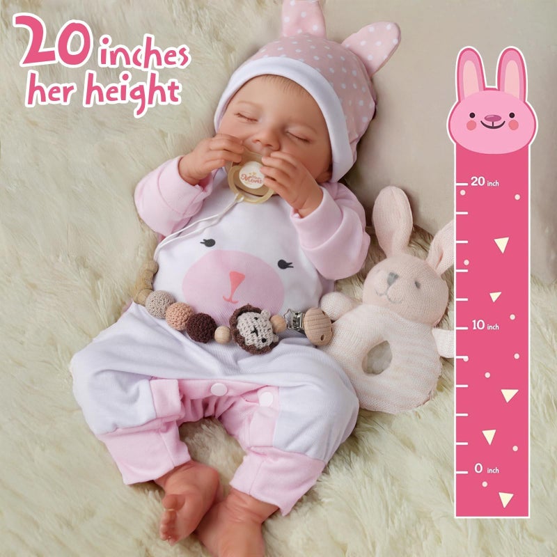 BABESIDE Lifelike Reborn Baby Dolls - 20-Inch Sweet Smile Realistic-Newborn Baby Dolls Full Body Vinyl Sleeping Baby Girl Real Life Baby Dolls with Toy Accessories Gift Set for Kids - Image 4