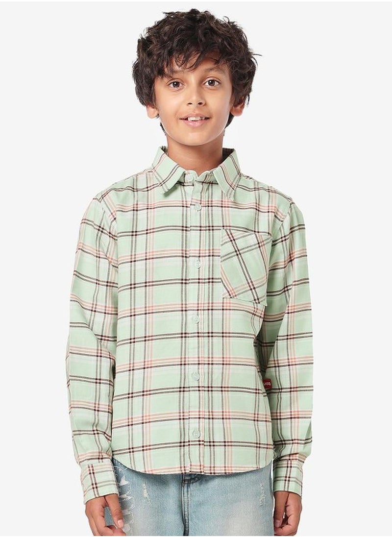 Bonkids Regular Long Sleeve Printed Light And Green Cotton Shirt For Boys 100 % Cotton  - Image 1