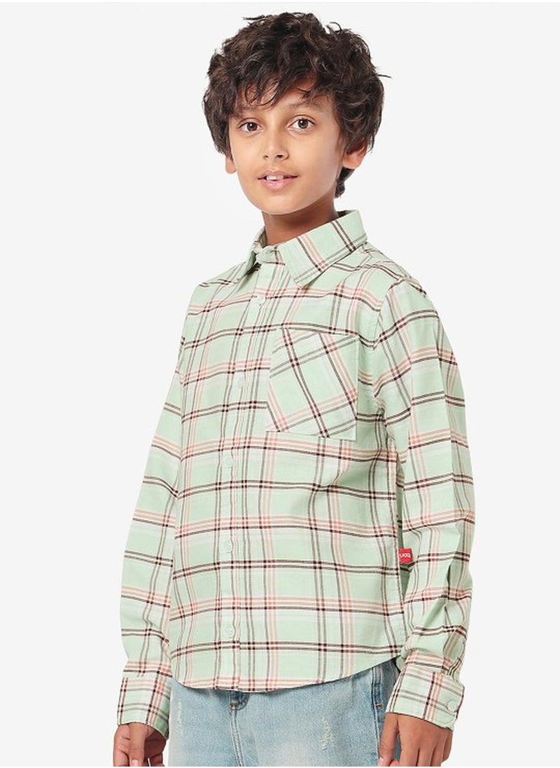 Bonkids Regular Long Sleeve Printed Light And Green Cotton Shirt For Boys 100 % Cotton  - Image 3