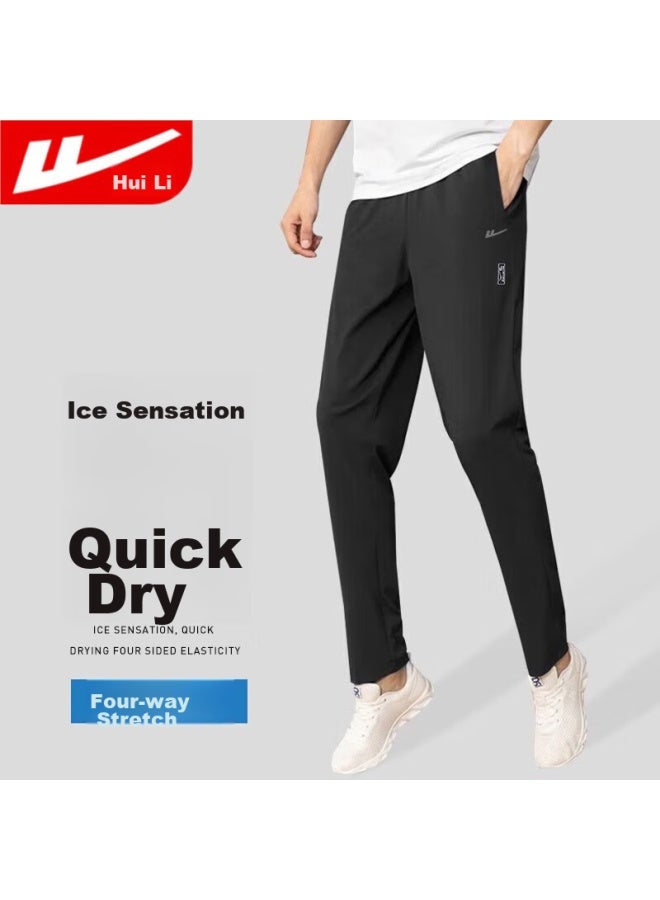 Pull Back سراويل واريور الرياضية غير الرسمية للرجال، سراويل صيفية من حرير الجليد سريعة الجفاف، سراويل مستقيمة فضفاضة، سراويل رياضية للرجال - Image 2