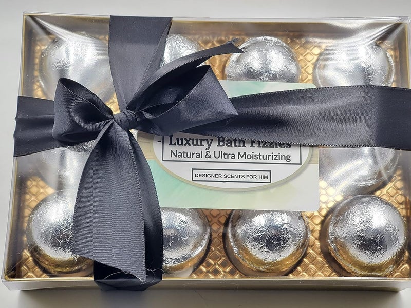 Spa Pure Designer Bath Bombs  for Men Natural Organic large bathbombs 12 Designer Scents for Men Elegant Bath Bomb Gift Set 25 oz each