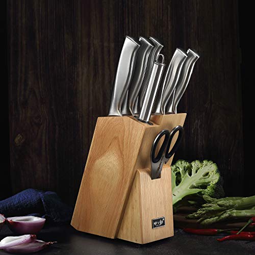 SIXILANG Knife Set, 8 Piece German Stainless Steel Hollow Handle Manual Knife Sharpener Forged Kitchen Knives Set with Oak Wooden Block Gift - Image 5