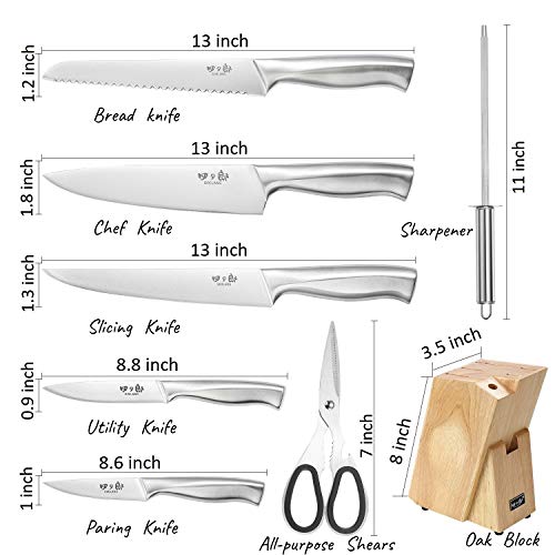 SIXILANG Knife Set, 8 Piece German Stainless Steel Hollow Handle Manual Knife Sharpener Forged Kitchen Knives Set with Oak Wooden Block Gift - Image 2