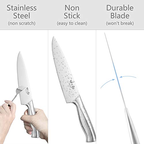 SIXILANG Knife Set, 8 Piece German Stainless Steel Hollow Handle Manual Knife Sharpener Forged Kitchen Knives Set with Oak Wooden Block Gift - Image 4