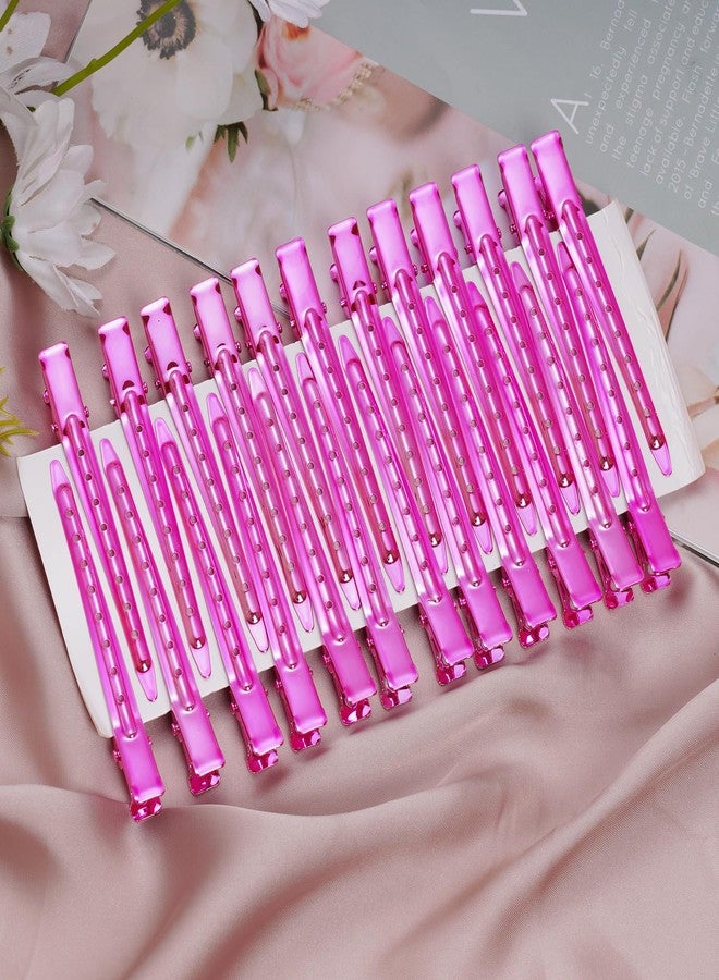 Bantoye 24 Packs Duck Bill Clips, Bantoye 3.35 Inches Rustproof Metal Alligator Curl Clips with Holes for Hair Styling, Hair Coloring, Bright Pink - Image 4