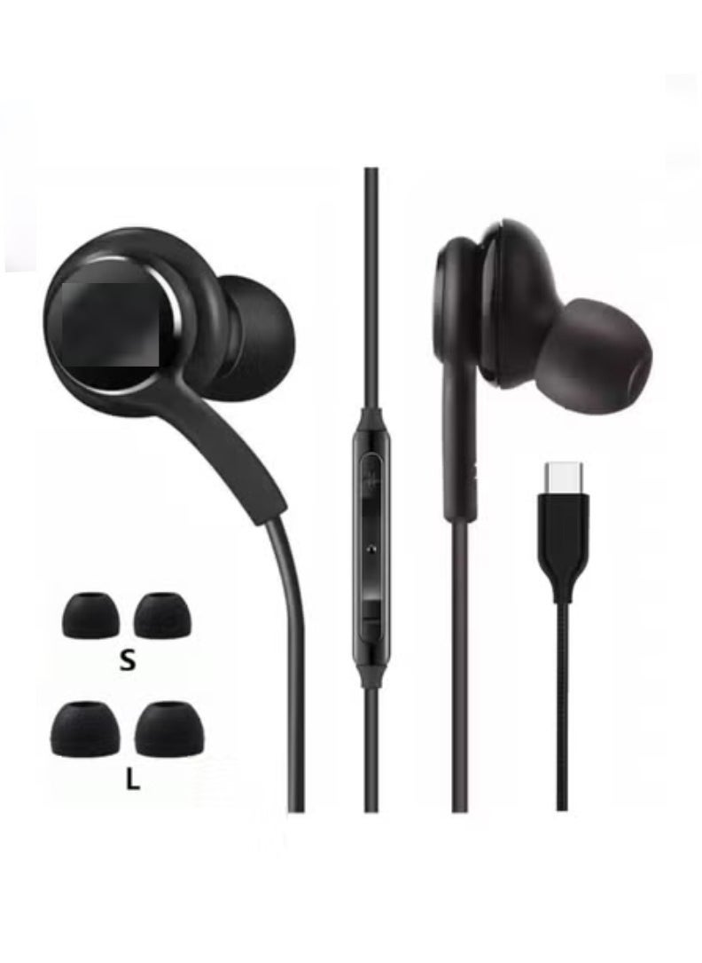 Gravity In-Ear Stereo Headphones for Galaxy S24/S23/S22/S21/S20, Note 10/10+ | Type-C Wired Earphones with Built-in Mic & Volume Control | Noise-Isolating, Lightweight Design | Black - Image 3