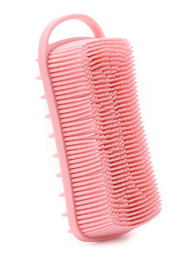 1 فرشاة سيليكون لتقشير الجسم، 2 في 1 فرشاة للجسم وفرشاة لفروة الرأس للاستحمام والحمام، ليفة سيليكون ناعمة لسهولة التنظيف مع رغوة مثالية (وردي) - Image 1