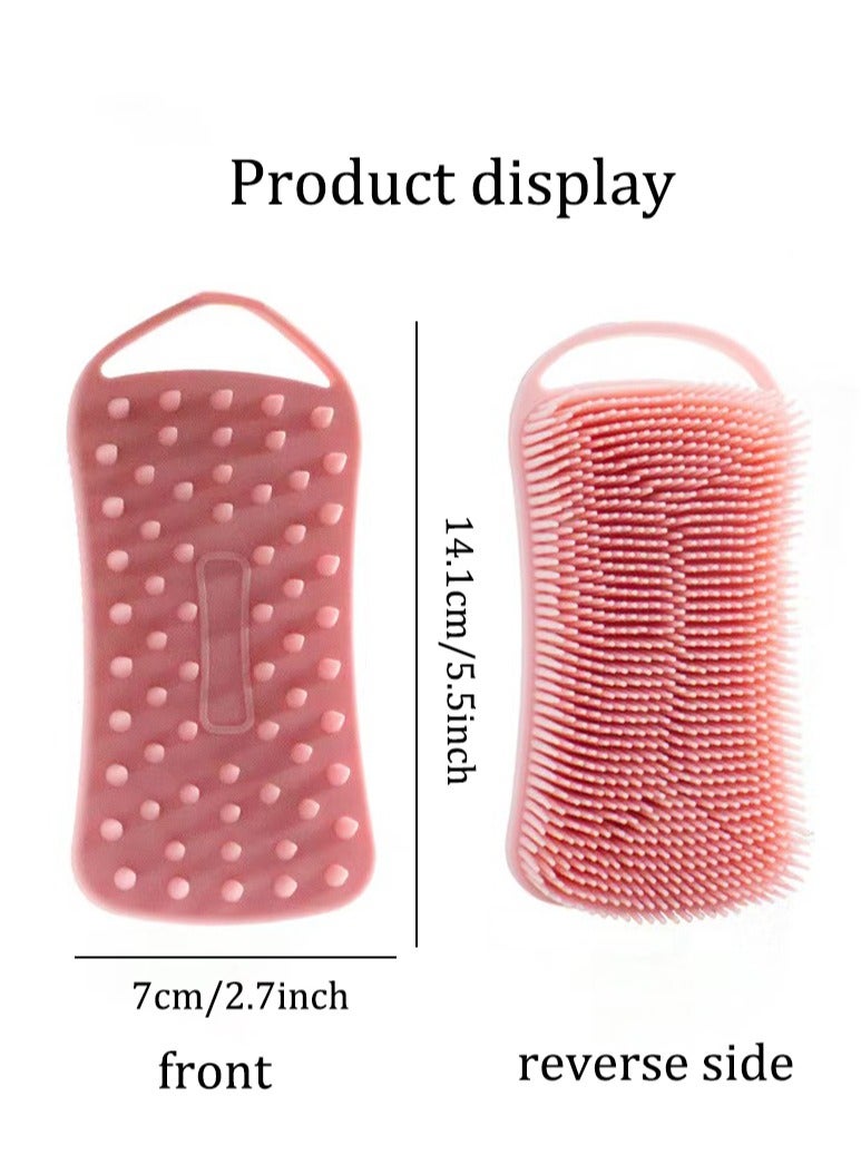 1 فرشاة سيليكون لتقشير الجسم، 2 في 1 فرشاة للجسم وفرشاة لفروة الرأس للاستحمام والحمام، ليفة سيليكون ناعمة لسهولة التنظيف مع رغوة مثالية (وردي) - Image 2