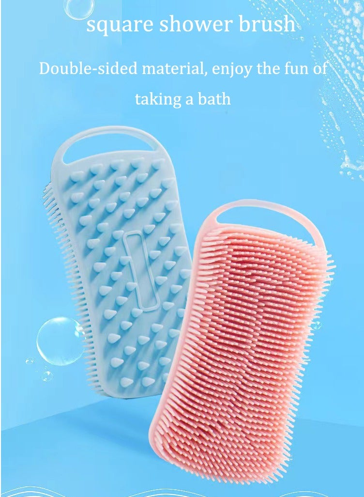1 فرشاة سيليكون لتقشير الجسم، 2 في 1 فرشاة للجسم وفرشاة لفروة الرأس للاستحمام والحمام، ليفة سيليكون ناعمة لسهولة التنظيف مع رغوة مثالية (وردي) - Image 3
