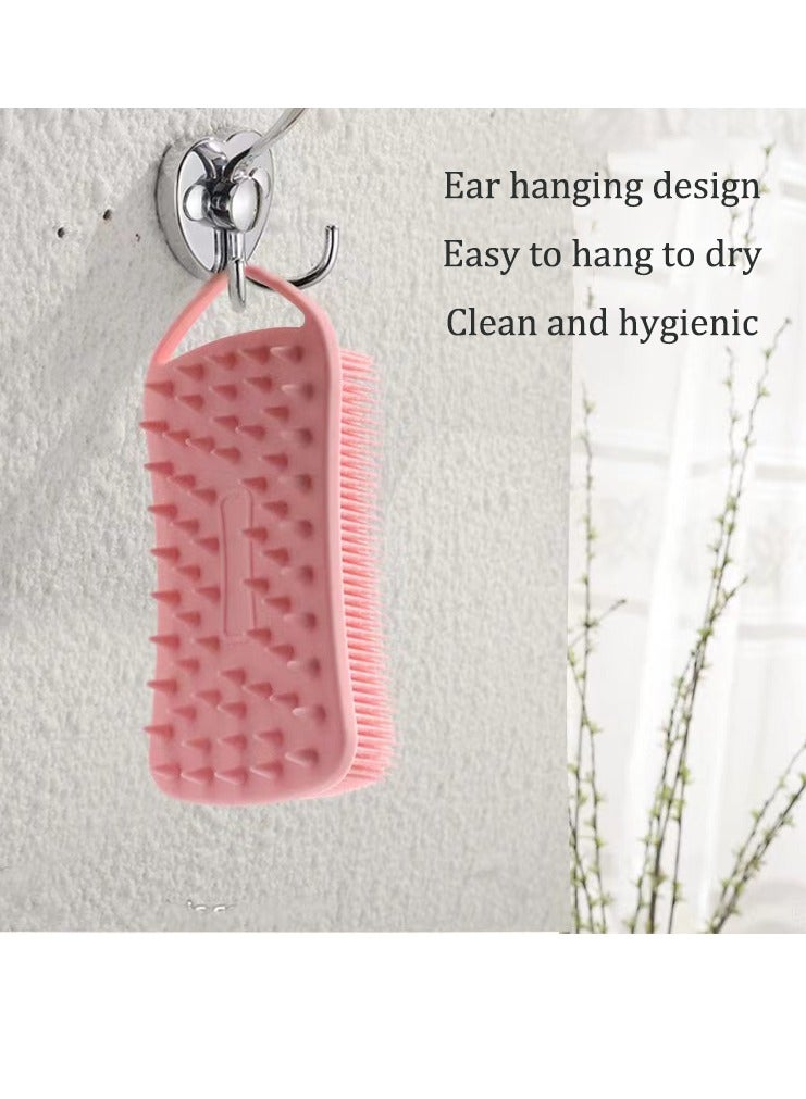 1 فرشاة سيليكون لتقشير الجسم، 2 في 1 فرشاة للجسم وفرشاة لفروة الرأس للاستحمام والحمام، ليفة سيليكون ناعمة لسهولة التنظيف مع رغوة مثالية (وردي) - Image 5