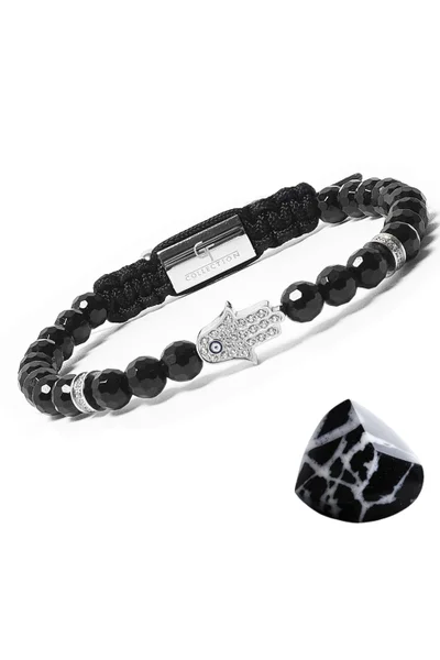 Lunnora Black Onyx Beads Handmade Natural Stone Bead Bracelet – Bracelet for Men, Men’s Bracelet, Gifts for Men, Bracelets for Men – With Silver Hamsa Hand, Adjustable One Size Fits All
