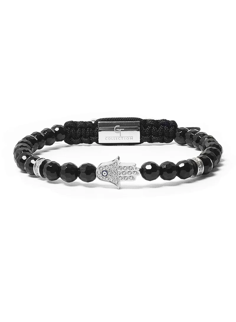 Lunnora black Black Onyx Beads Handmade Natural Stone Bead Bracelet – Bracelet for Men, Men’s Bracelet, Gifts for Men, Bracelets for Men – With Silver Hamsa Hand, Adjustable One Size Fits All for Men | Best Price UAE