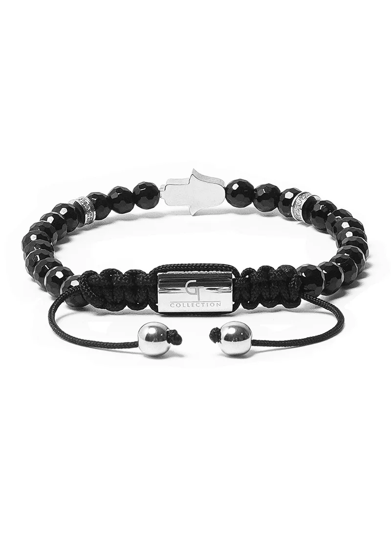 Lunnora black Black Onyx Beads Handmade Natural Stone Bead Bracelet – Bracelet for Men, Men’s Bracelet, Gifts for Men, Bracelets for Men – With Silver Hamsa Hand, Adjustable One Size Fits All for Men | Best Price UAE