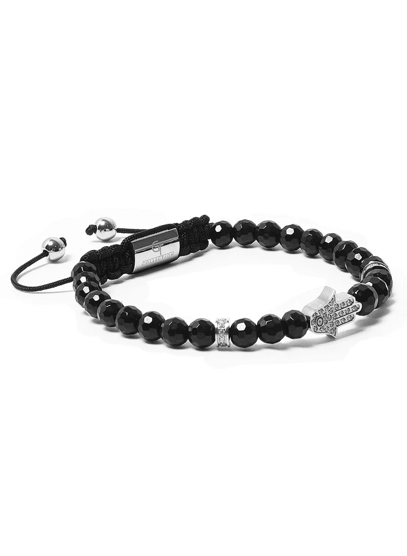 Lunnora black Black Onyx Beads Handmade Natural Stone Bead Bracelet – Bracelet for Men, Men’s Bracelet, Gifts for Men, Bracelets for Men – With Silver Hamsa Hand, Adjustable One Size Fits All for Men | Best Price UAE