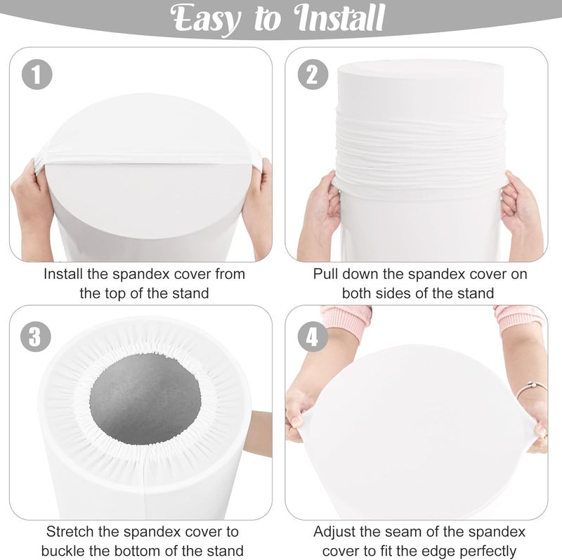 كلاراكو مجموعة من 5 أغطية حامل أسطواني من الإسباندكس قابلة للتمدد، وأغطية أعمدة عرض طاولة الحلوى، وأغطية دعائم الزفاف، وحفلات استقبال المولود الجديد، وحفلات أعياد الميلاد، وديكورات المناسبات (أبيض) - Image 5