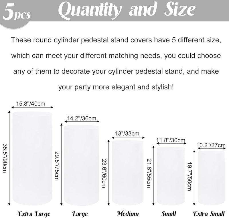 كلاراكو مجموعة من 5 أغطية حامل أسطواني من الإسباندكس قابلة للتمدد، وأغطية أعمدة عرض طاولة الحلوى، وأغطية دعائم الزفاف، وحفلات استقبال المولود الجديد، وحفلات أعياد الميلاد، وديكورات المناسبات (أبيض) - Image 2