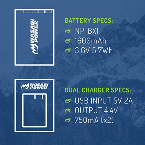 Wasabi Power NP-BX1 Battery (2-Pack) and Dual USB Charger for Sony NP-BX1/M8, ZV-1, ZV-1 II, Cyber-Shot DSC-HX95, HX99, HX350, RX1, RX1R II, RX100 (II/III/IV/V/VA/VI/VII), FDR-X3000, AS300, and More - Image 3
