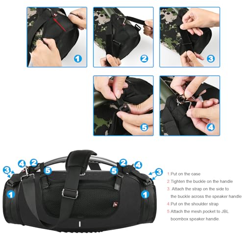 TXEsign Travel Carrying Strap for JBL Boombox 3/Boombox 3 Wi-Fi Waterproof Portable Speaker, Shoulder Strap with Two Side Covers Travel Carrying Pouch for JBL Boombox 3 (Black) - Image 5
