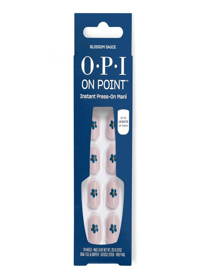 OPI On Point Blossom Sauce | Short Round Light Lavender with Blue Flower Nail Art Press On Nails | 24 Count with Glue | Long Lasting, Reusable, Non-damaging | Fall 2025 Shades - Image 1