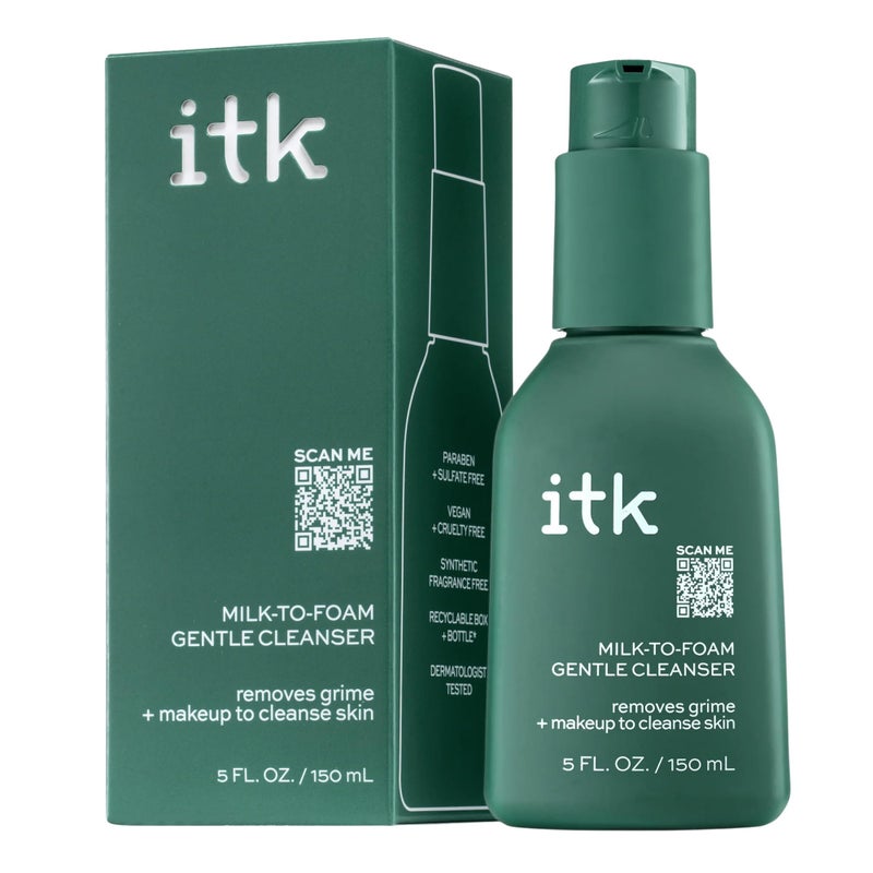 ITK Skincare 2-in-1 Milk-To-Foam Gentle Cleanser - Effective Face Wash + Makeup Remover with Vitamin B5, Pineapple + Coconut Enzymes for Radiant Skin - Cleanse, Remove Excess Makeup + Moisturize Skin - Image 1