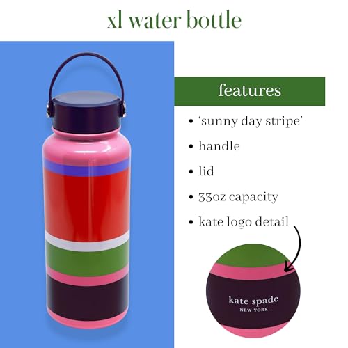 Kate Spade New York Large Insulated Stainless Steel Water Bottle, 33 Ounce Metal Water Bottle, Double Wall Travel Tumbler with Lid (Sunny Day Stripe) - Image 3