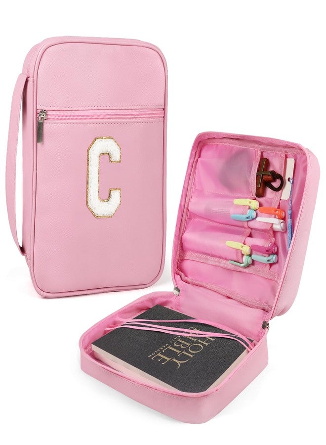 Fruobeyla Bible Covers for Girls, Fruobeyla Pink Bible Cases for Woman PU Leather Bibles Carrying Case for Women, Large Bibles Tote Bags with Handle and Zippered Pocket for Kids, Pink (Letter C) - Image 1