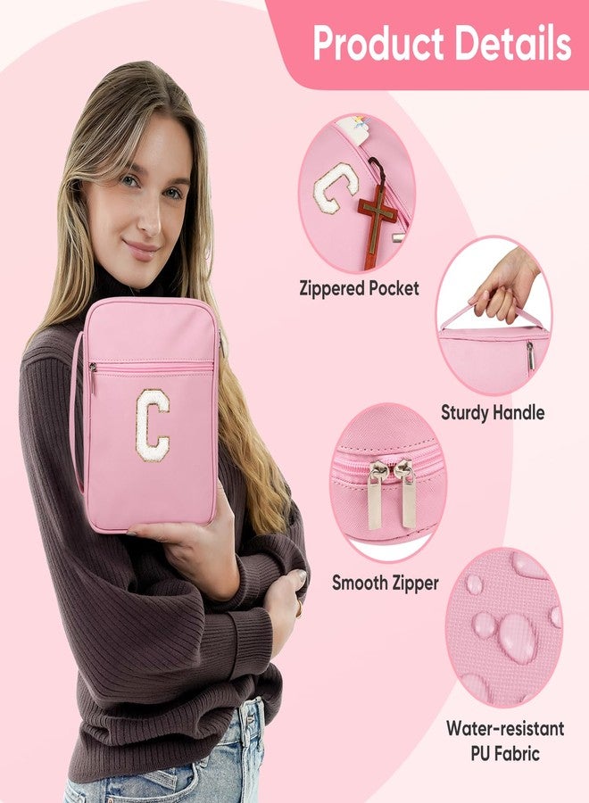 Fruobeyla Bible Covers for Girls, Fruobeyla Pink Bible Cases for Woman PU Leather Bibles Carrying Case for Women, Large Bibles Tote Bags with Handle and Zippered Pocket for Kids, Pink (Letter C) - Image 4