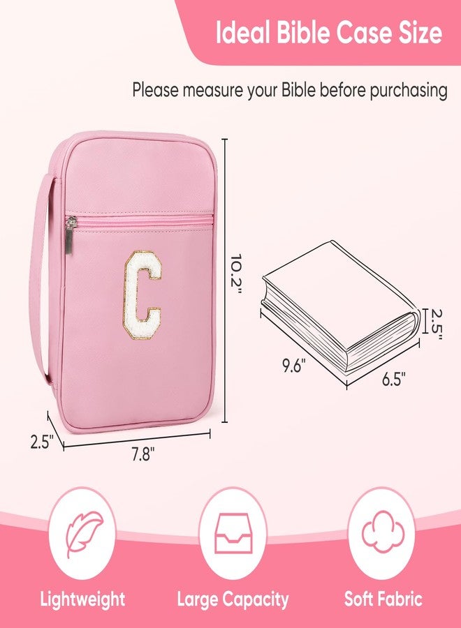 Fruobeyla Bible Covers for Girls, Fruobeyla Pink Bible Cases for Woman PU Leather Bibles Carrying Case for Women, Large Bibles Tote Bags with Handle and Zippered Pocket for Kids, Pink (Letter C) - Image 2