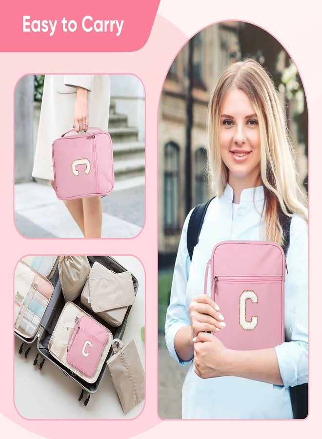 Fruobeyla Bible Covers for Girls, Fruobeyla Pink Bible Cases for Woman PU Leather Bibles Carrying Case for Women, Large Bibles Tote Bags with Handle and Zippered Pocket for Kids, Pink (Letter C) - Image 5