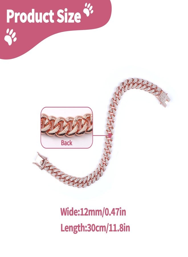 OXDFK Cuban Dog Chain Collars, Rose Gold Crystal Pet Necklace, Metal Pet Necklace with Safety Buckle Lock, for Small Medium Large Dogs Cats (12 Inch) - Image 3