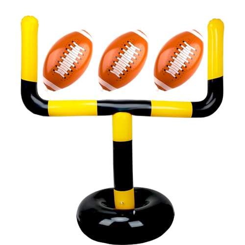 Restroma 4 Pcs Jumbo Inflatable Football Set Include 1 Giant Inflatable Football Goal Post and 3 Pcs Blow Up Footballs Beach Balls for Summer Beach Lawns Outdoor Sports Game - Image 1