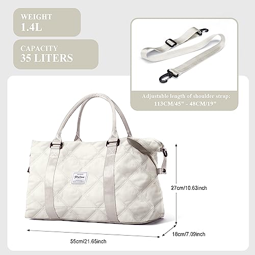 HYC00 Travel Duffel Bag,Sports Tote Gym Bag,Shoulder Weekender Overnight Bag for Women,Quilted-Beige - Image 3