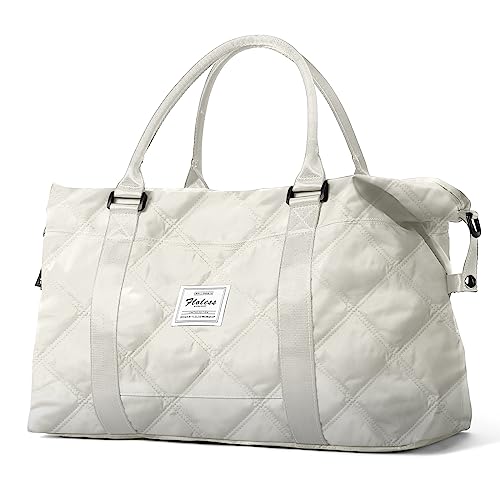HYC00 Travel Duffel Bag,Sports Tote Gym Bag,Shoulder Weekender Overnight Bag for Women,Quilted-Beige - Image 1