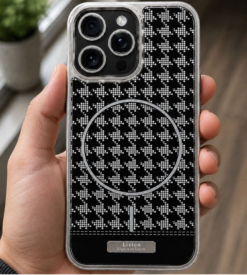 Liston Magnetic Phone Case for iPhone 16 Pro | Shockproof Protective Cover | Scratch Resistant | Lightweight Slim Design | Premium Houndstooth Pattern | MagSafe Compatible - Image 4
