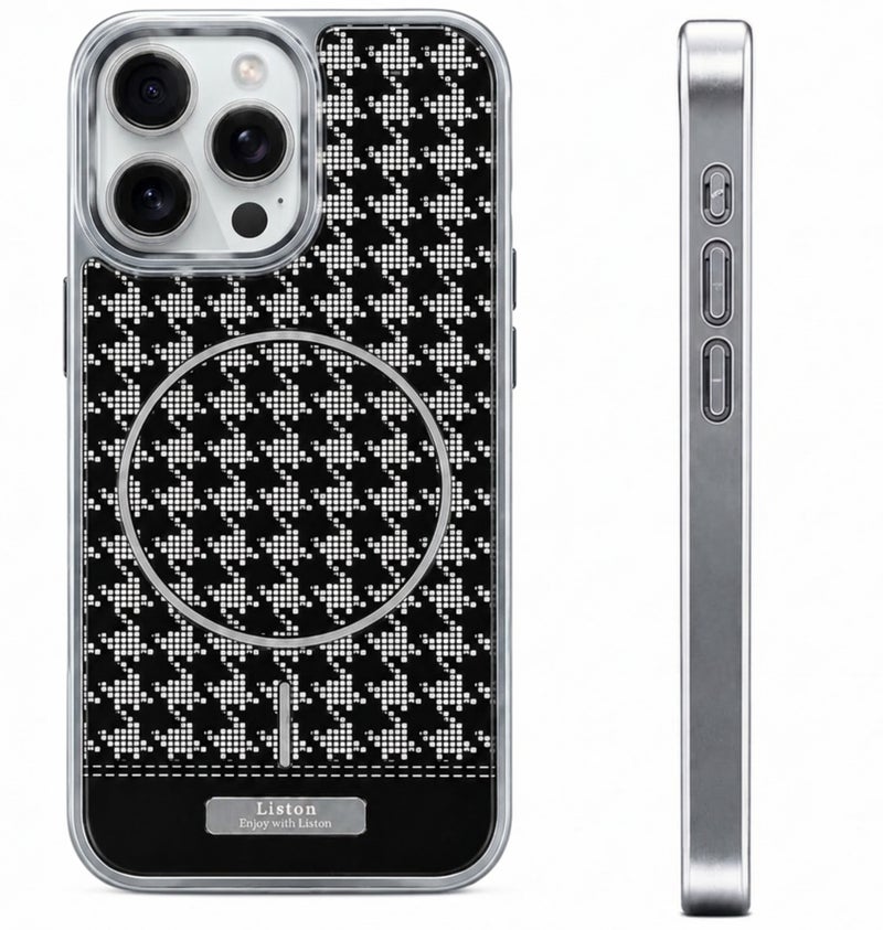 Liston Magnetic Phone Case for iPhone 16 Pro | Shockproof Protective Cover | Scratch Resistant | Lightweight Slim Design | Premium Houndstooth Pattern | MagSafe Compatible - Image 1
