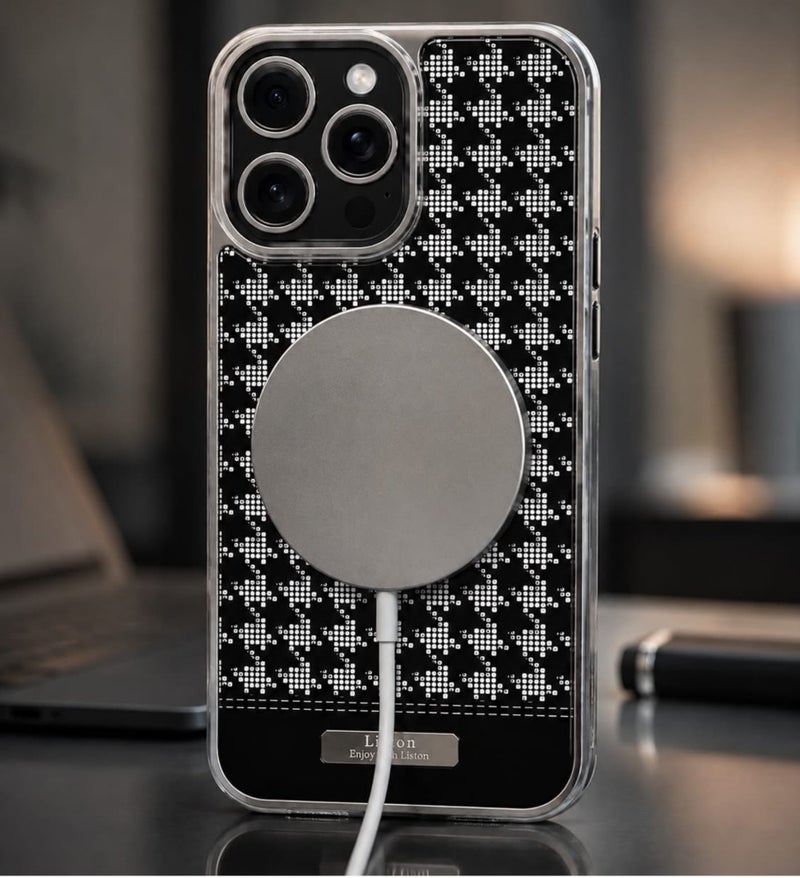 Liston Magnetic Phone Case for iPhone 16 Pro | Shockproof Protective Cover | Scratch Resistant | Lightweight Slim Design | Premium Houndstooth Pattern | MagSafe Compatible - Image 3