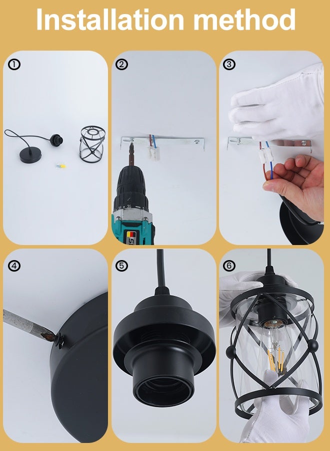 YATAI LIGHTING Black Glass Pendant Hanging Light, E27 Single Bulb Ceiling Lamp, Warm 3000K Kitchen Island Pendant Light for Dining Table, Kitchen Island, Modern Indoor Lighting - Image 4