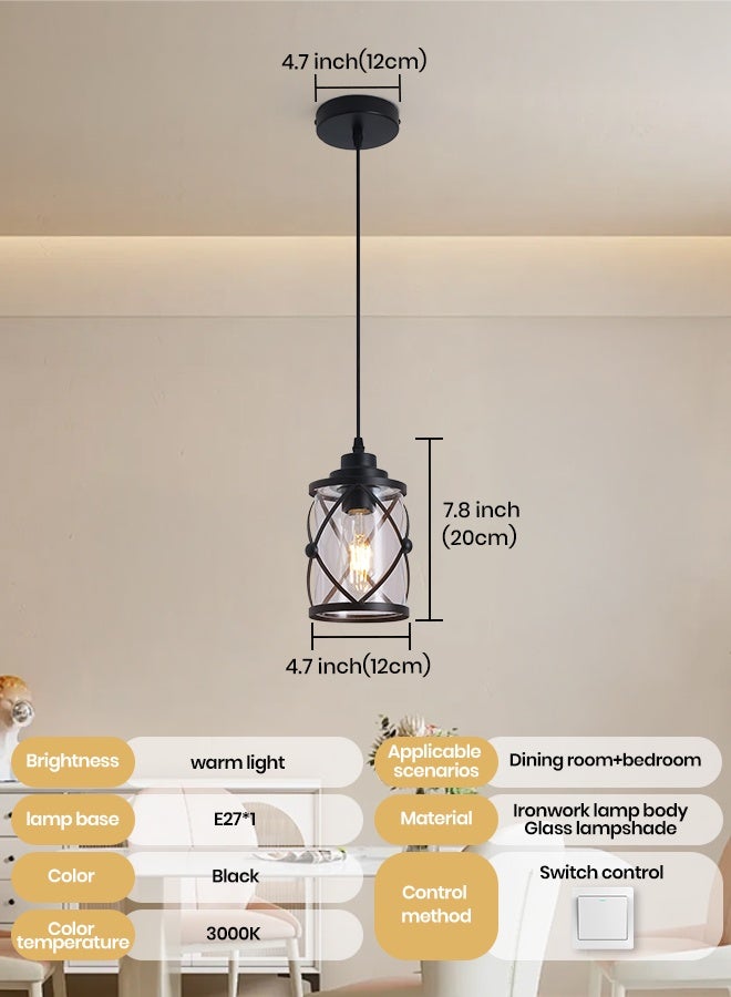YATAI LIGHTING Black Glass Pendant Hanging Light, E27 Single Bulb Ceiling Lamp, Warm 3000K Kitchen Island Pendant Light for Dining Table, Kitchen Island, Modern Indoor Lighting - Image 2