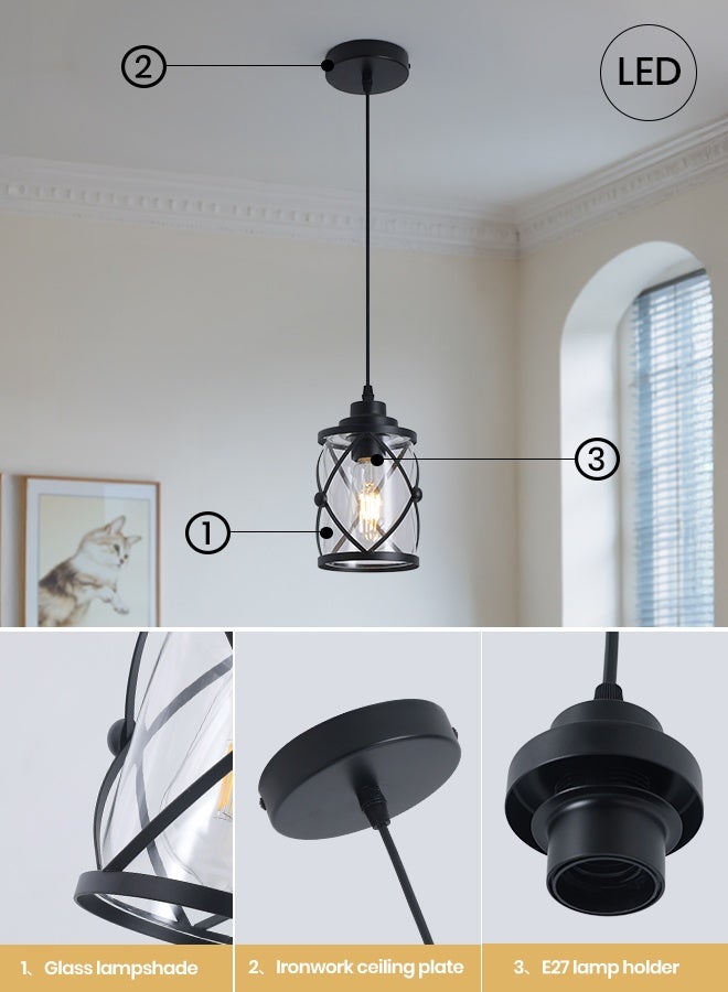 YATAI LIGHTING Black Glass Pendant Hanging Light, E27 Single Bulb Ceiling Lamp, Warm 3000K Kitchen Island Pendant Light for Dining Table, Kitchen Island, Modern Indoor Lighting - Image 3