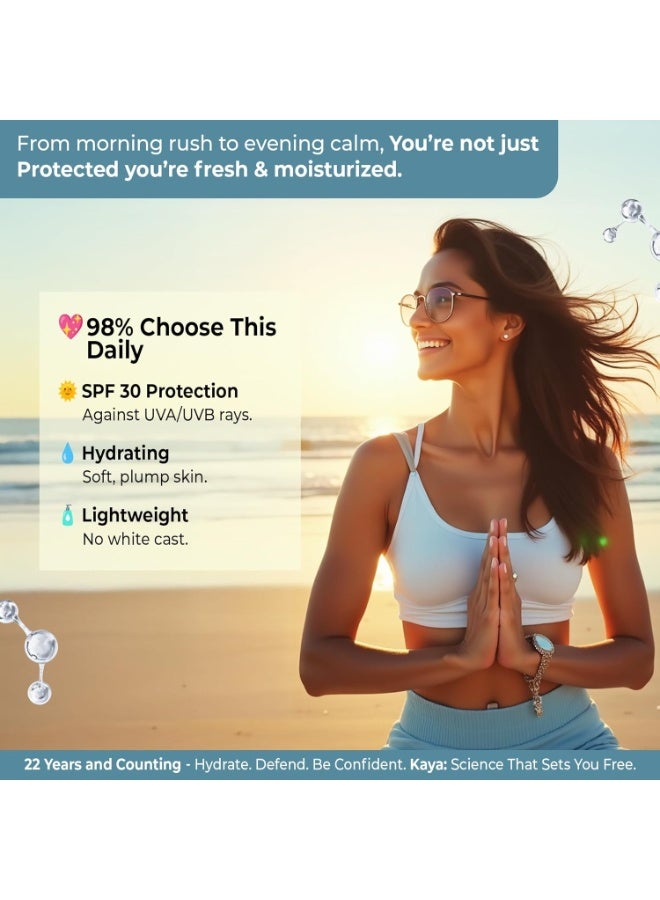 Kaya Daily Moisturizing Sunscreen SPF 30 PA++ | Glycerin, Hydroxyethyl Urea | Dermatologist-Developed | 22 Years Expertise | Hydrating, Non-Sticky Cream, All Skin Types | 50ml - Image 3