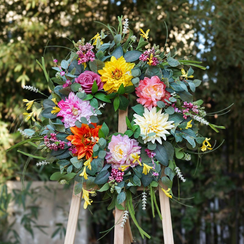 Soomeir Spring Summer Wreaths for Front Door Outside 24 Inch, Soomeir Floral Door Wreath with Peony Dahlia Rose, for All Season Easter Indoor Outdoor Farmhouse Home Porch Wall Window Decor - Image 3