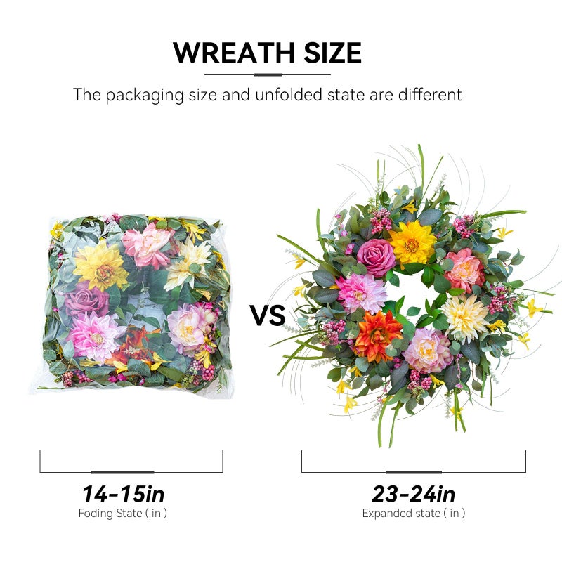 Soomeir Spring Summer Wreaths for Front Door Outside 24 Inch, Soomeir Floral Door Wreath with Peony Dahlia Rose, for All Season Easter Indoor Outdoor Farmhouse Home Porch Wall Window Decor - Image 5