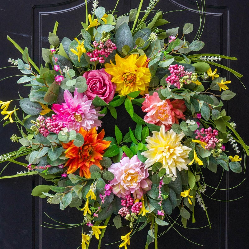 Soomeir Spring Summer Wreaths for Front Door Outside 24 Inch, Soomeir Floral Door Wreath with Peony Dahlia Rose, for All Season Easter Indoor Outdoor Farmhouse Home Porch Wall Window Decor - Image 1