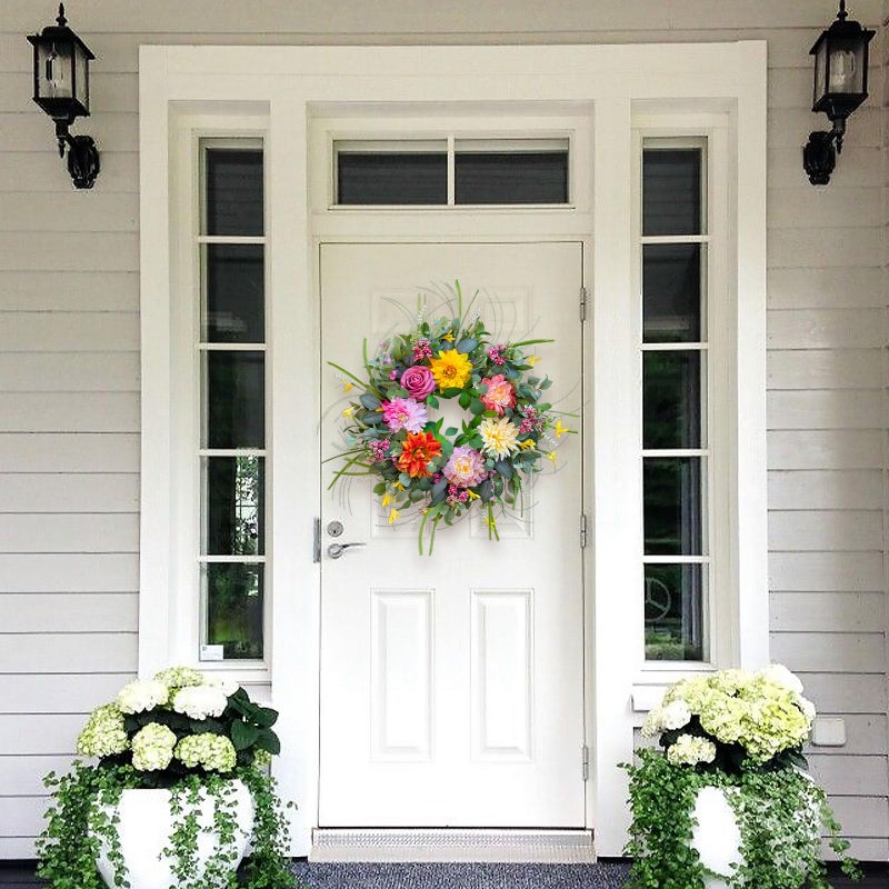 Soomeir Spring Summer Wreaths for Front Door Outside 24 Inch, Soomeir Floral Door Wreath with Peony Dahlia Rose, for All Season Easter Indoor Outdoor Farmhouse Home Porch Wall Window Decor - Image 2