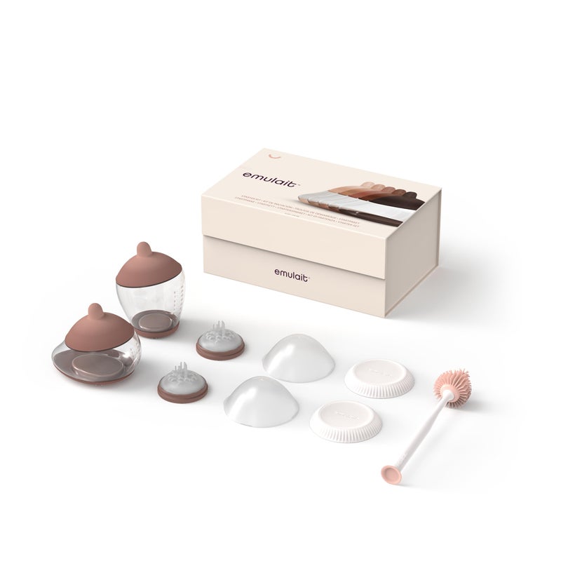 Emulait Baby Bottle Starter Kit Includes 2 Bottles 2 Nipples 2 Caps 2 Lids 2 Responsive Flow Valves, Cleaning Brush - Medium - Shape 4 (Most Common)-RFV - Image 1
