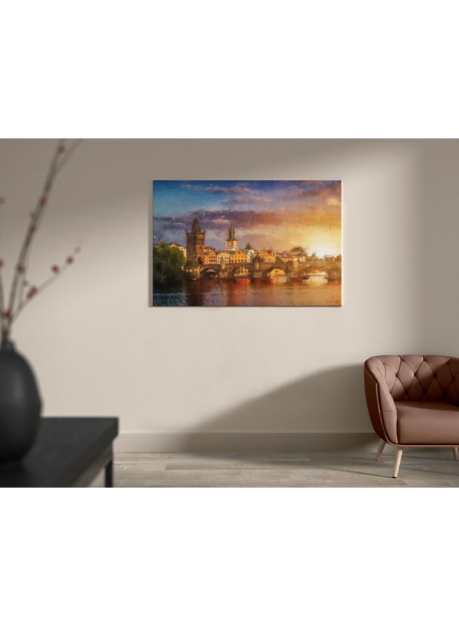 هوم جاليري لوحة فنية جدارية من القماش، منظر طبيعي مع انعكاس جسر تشارلز في النهر، 120×80 - Image 4